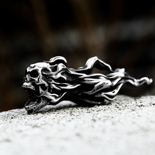 Flaming Skull Stainless Steel Pendant Necklace - Death Coil-inspired Design by ZMY Home