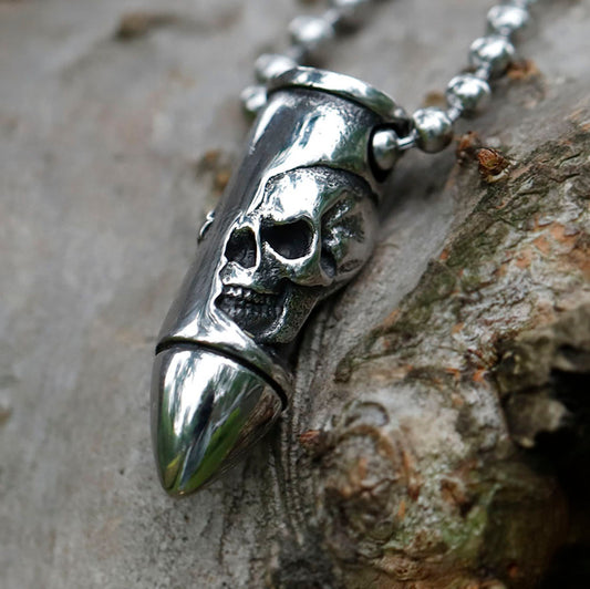 ZMY Home Stainless Steel Bullet Pendant Necklace - Featuring a Striking Skull Carving Design