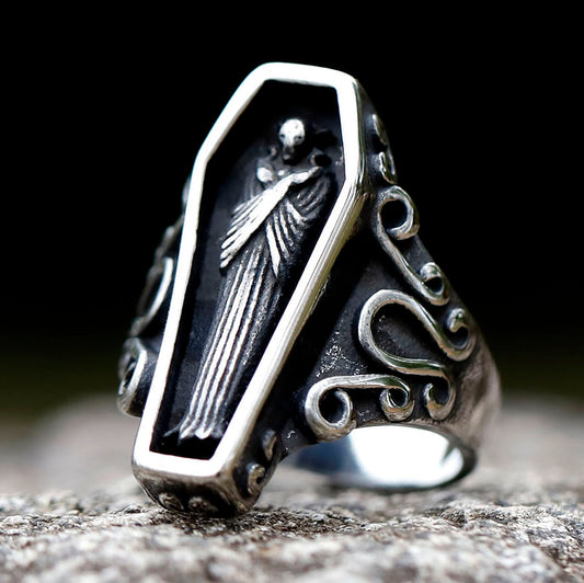ZMY Home Stainless Steel Party Jewelry Gothic Skull Coffin Ring
