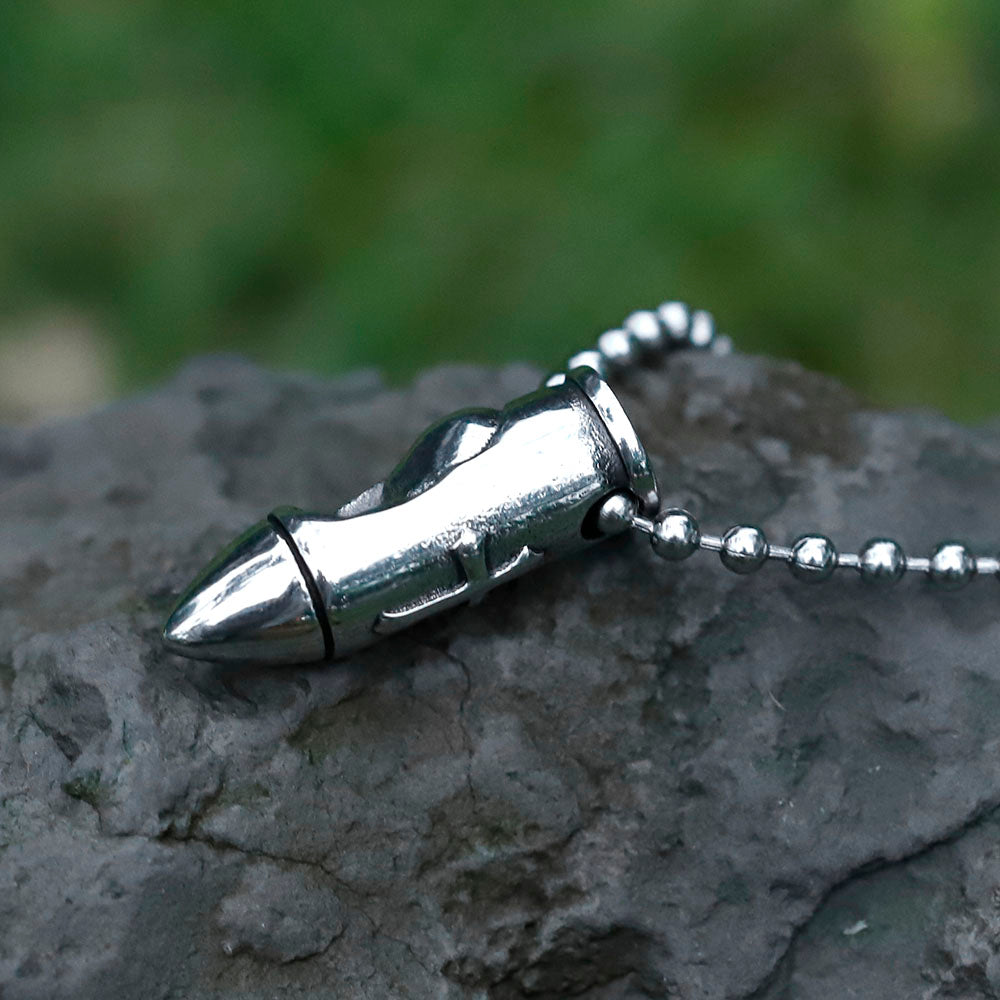 ZMY Home Stainless Steel Bullet Pendant Necklace - Featuring a Striking Skull Carving Design