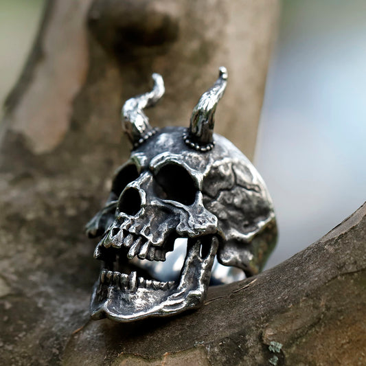 ZMY Home Stainless Steel Party Jewelry Small Horned Demon Skull Ring