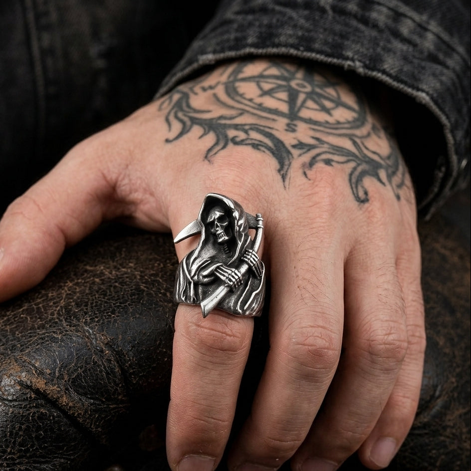 ZMY Home Stainless Steel Party Jewelry Gothic Grim Reaper Skull Ring