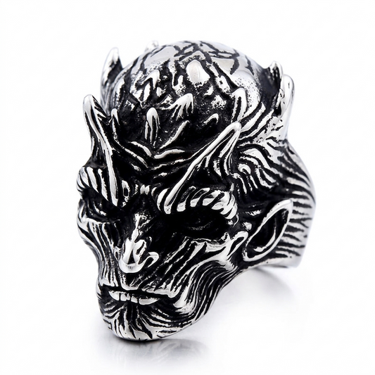 ZMY Home Men's Gothic Ice Demon Skull Ring, Vintage Stainless Steel Night King Style Biker Ring, Punk Rock Ghost Warrior Statement Jewelry