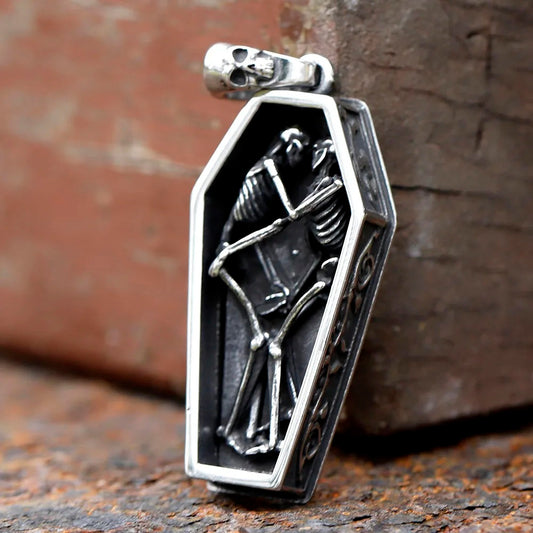 ZMY Home Skull Necklace - Coffin with Lover Skeleton Design Pendant - Unique Stainless Steel Jewelry