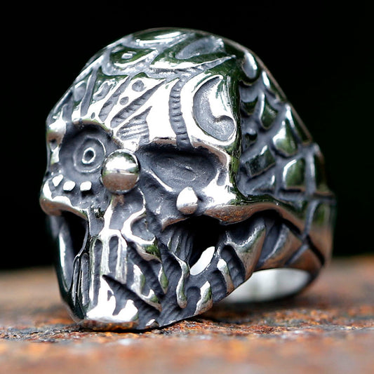 ZMY Home Stainless Steel Horror Clown Ring - Death Scary Evil Skull Joker Design for Party Jewelry
