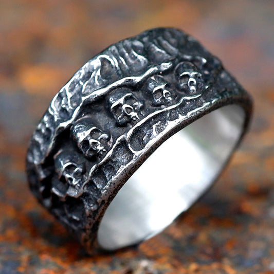ZMY Home Stainless Steel Pinky Ring with 5 Skull Engravings | Unique Men's Statement Party Jewelry