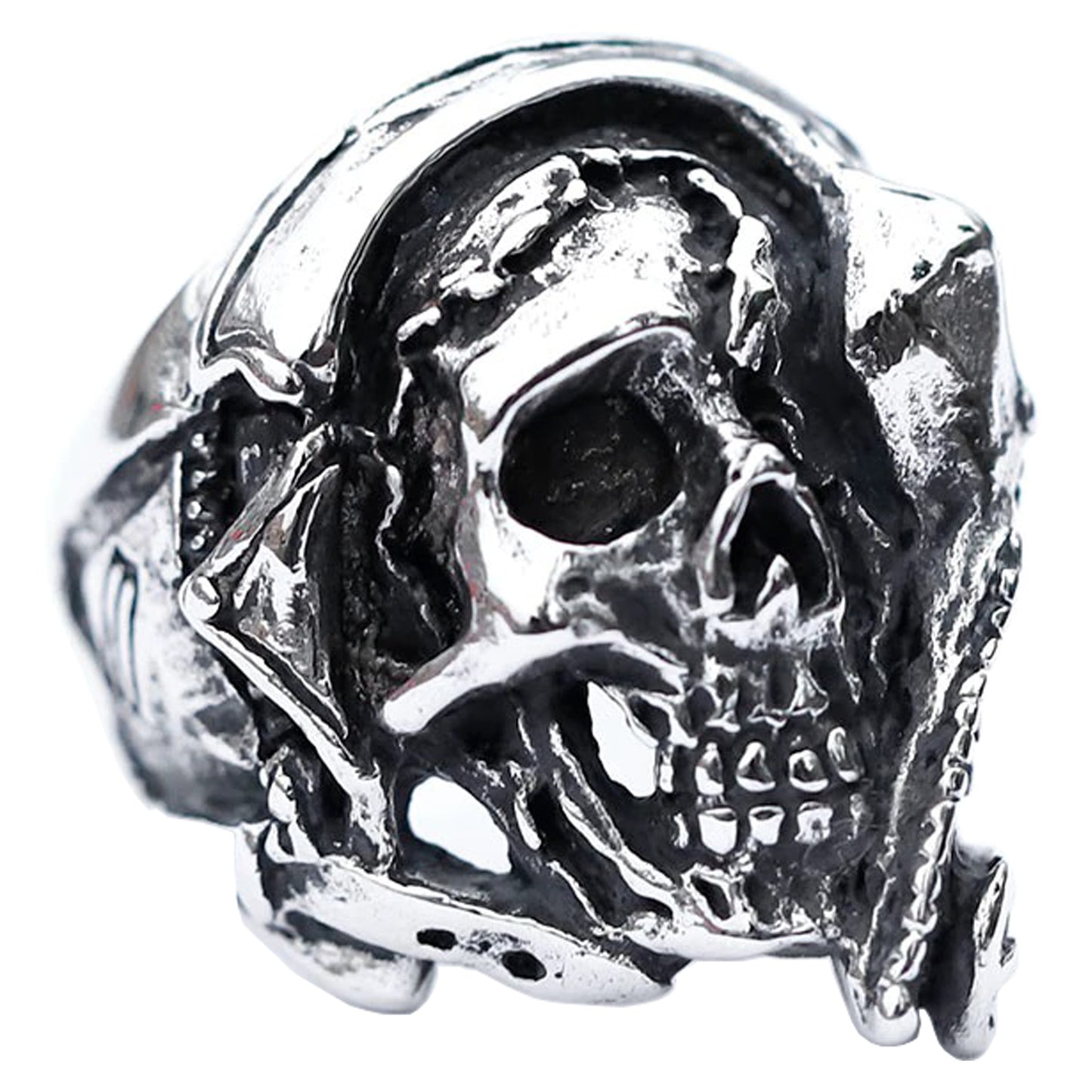Triple Skull Band Ring - Three Skeleton Heads Stainless Steel