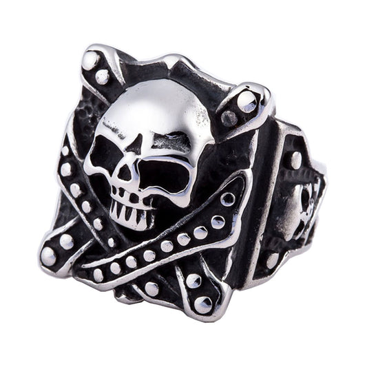ZMY Home Pirate Skull Ring - Stainless Steel Gothic Crossbones Biker Jewelry