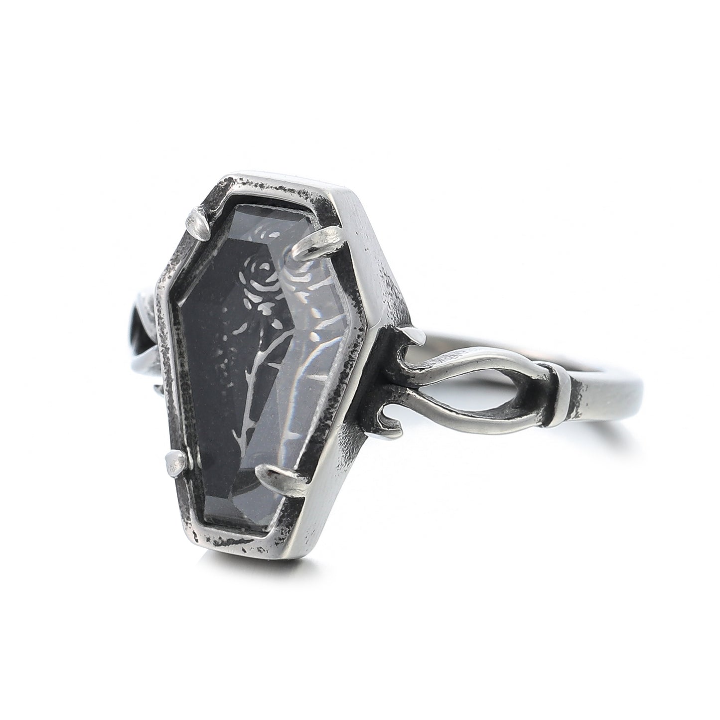 ZMY Home Coffin Rose Ring for Women, Gothic Silver Plated Vintage Punk Jewelry, Unique Memento Mori Gift