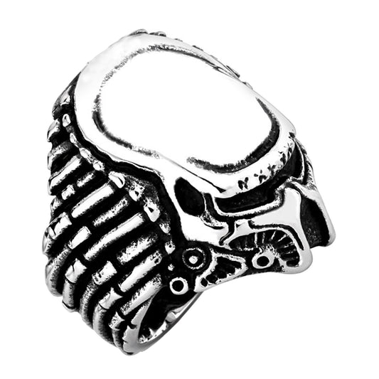 ZMY Home Stainless Steel Alien Warrior Ring, Vintage Gothic Predator Style Biker Ring, Sci-Fi Creature Movie Jewelry for Men