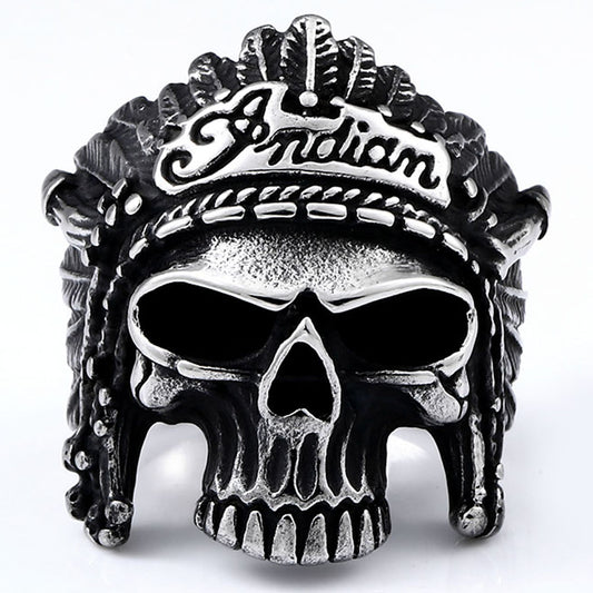 Red Eye Demon Skull Ring - Gothic Red Crystal Eyes Stainless Steel