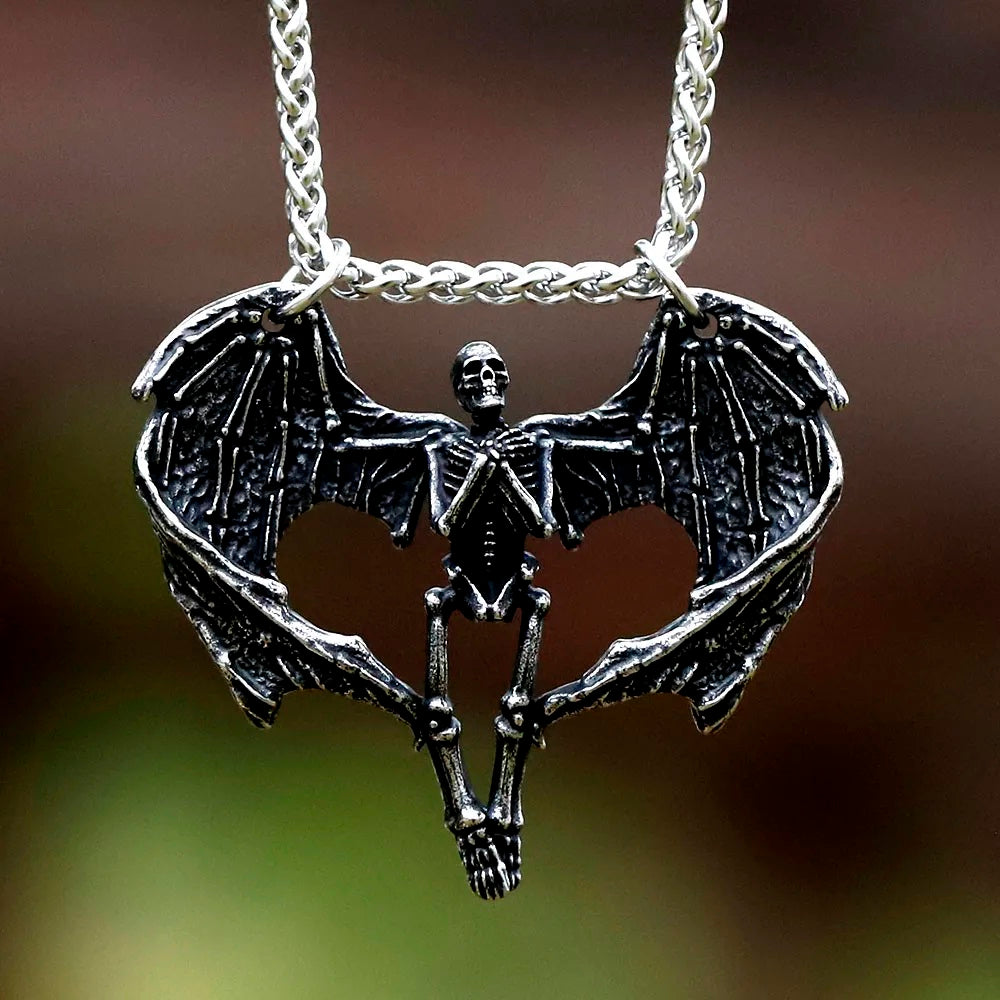 ZMY Home Skull Pendant Necklace - Skeleton with Wings Design - Unique Stainless Steel Jewelry