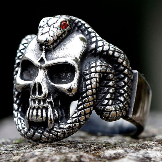ZMY Home Stainless Steel Cool Ring - Evil Death Vampire Skull with Snake Design for Party Jewelry