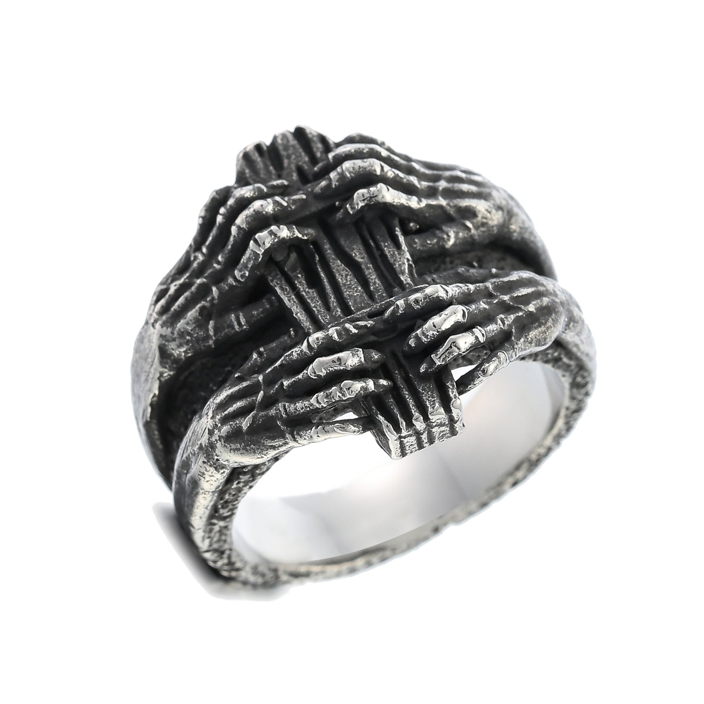 ZMY Home Gothic Skeleton Hand Coffin Ring for Men, Stainless Steel Punk Skull Hand Ring, Vintage Dark Statement Jewelry