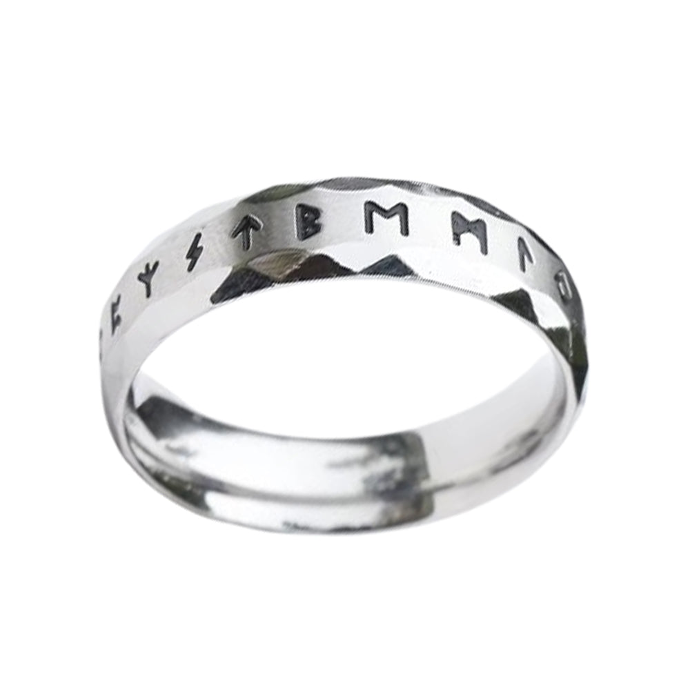 ZMY Home Elder Futhark Runes Ring - 6mm Stainless Steel Band with Runic Alphabet Design - Nordic Viking Jewelry