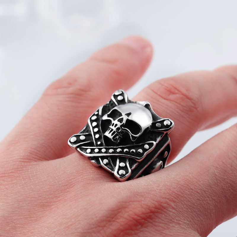 ZMY Home Pirate Skull Ring - Stainless Steel Gothic Crossbones Biker Jewelry