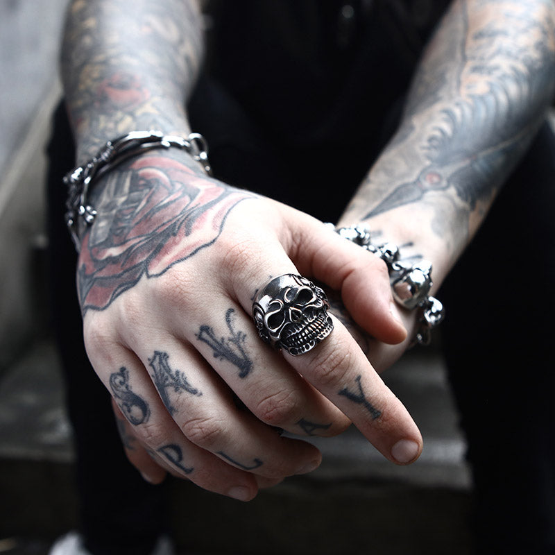 ZMY Home Half Face Skull Ring - Stainless Steel Gothic Biker Jewelry
