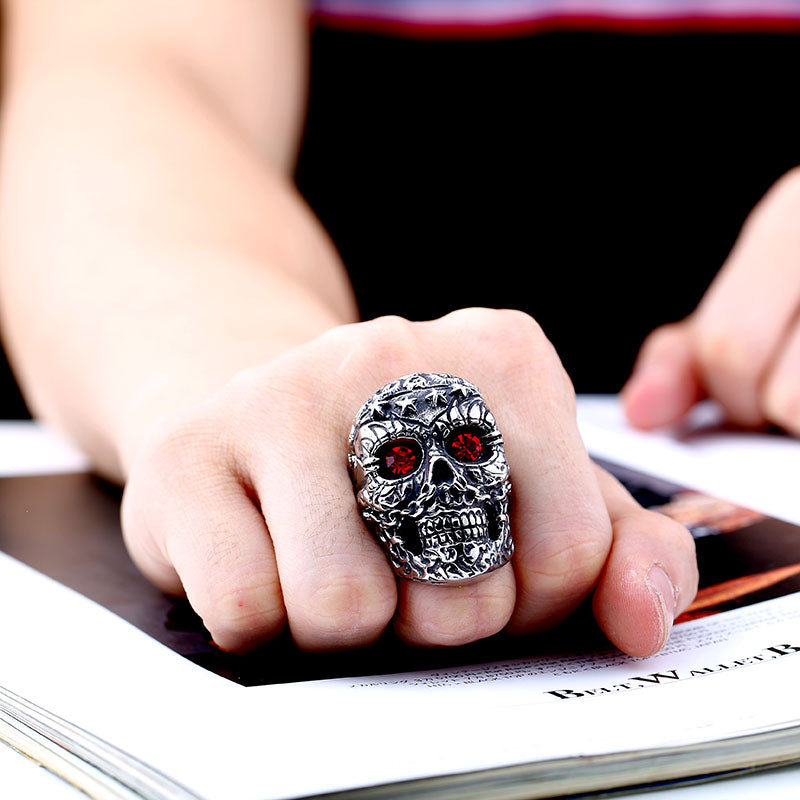Pirate Captain Skull Ring - Eye Patch Crossbones Band Ring
