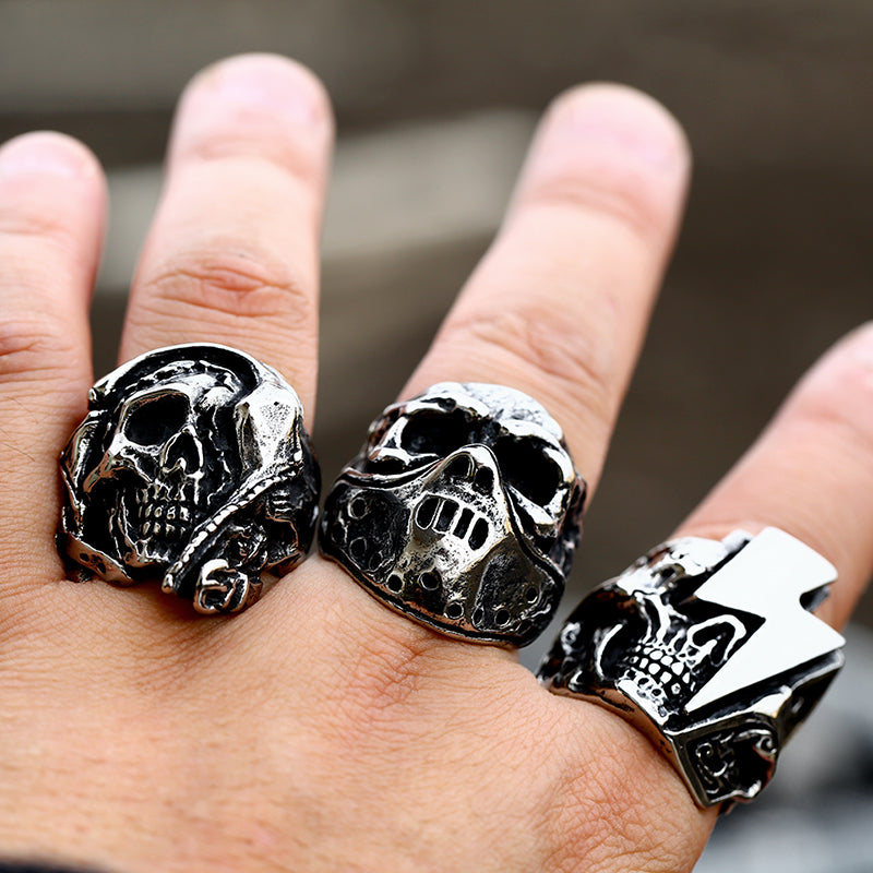 Triple Skull Band Ring - Three Skeleton Heads Stainless Steel