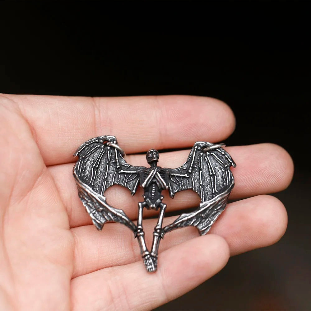 ZMY Home Skull Pendant Necklace - Skeleton with Wings Design - Unique Stainless Steel Jewelry