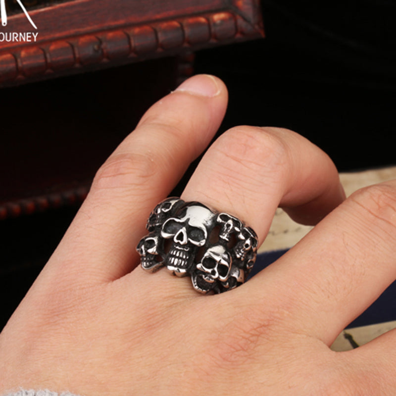 ZMY Home Multi Skull Ring - Gothic Cluster Stainless Steel Biker Jewelry