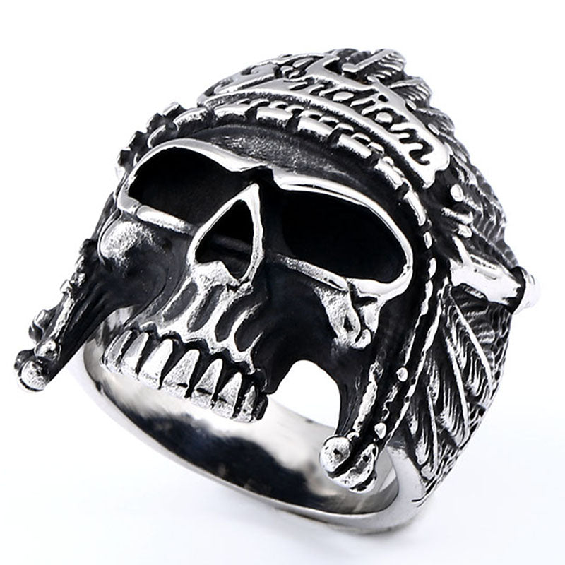 Red Eye Demon Skull Ring - Gothic Red Crystal Eyes Stainless Steel