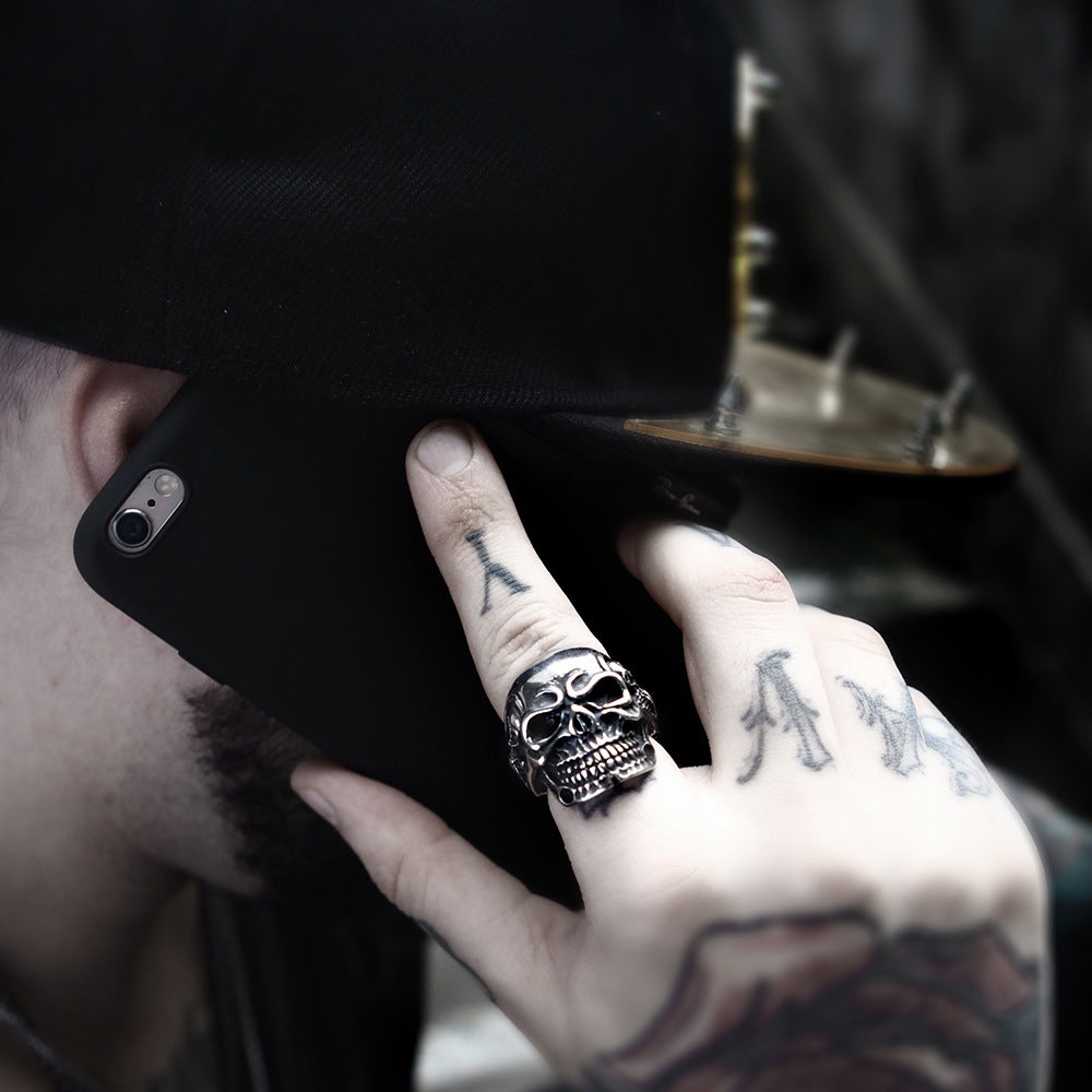 ZMY Home Half Face Skull Ring - Stainless Steel Gothic Biker Jewelry