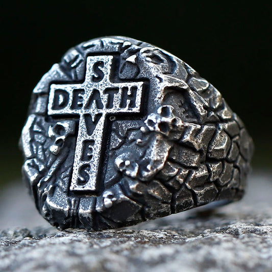 ZMY Home Stainless Steel Signet Ring Cross with Death and Saves Inscriptions Skull Party Jewelry