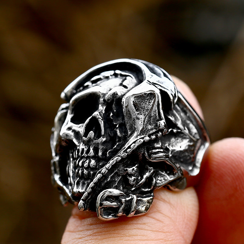 Triple Skull Band Ring - Three Skeleton Heads Stainless Steel