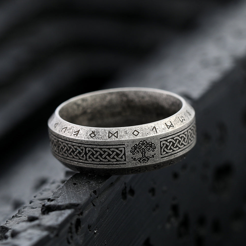 ZMY Home Viking Rune Ring for Men – Norse Yggdrasil Tree of Life Band with Knot, Elder Futhark Runes Stainless Steel Nordic Jewelry