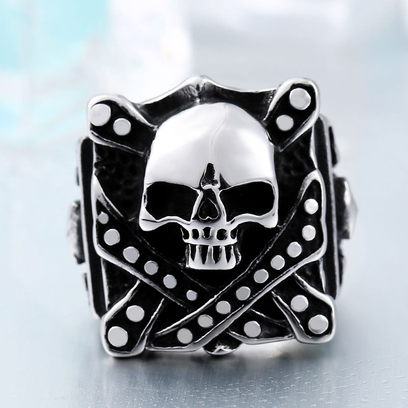 ZMY Home Pirate Skull Ring - Stainless Steel Gothic Crossbones Biker Jewelry