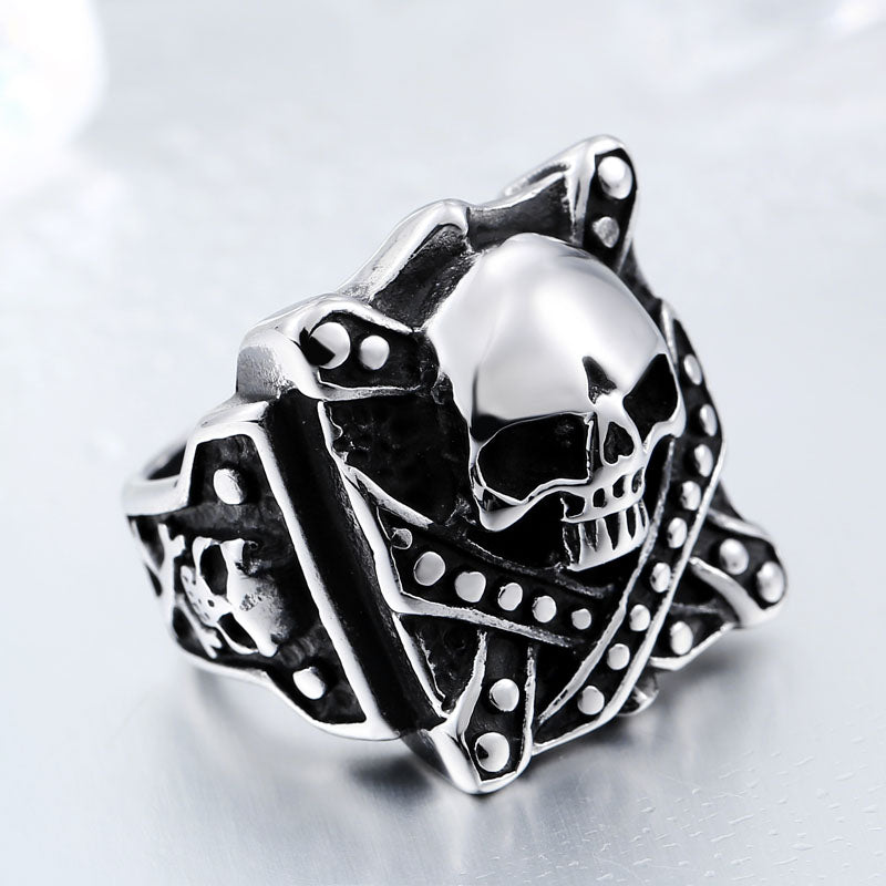 ZMY Home Pirate Skull Ring - Stainless Steel Gothic Crossbones Biker Jewelry