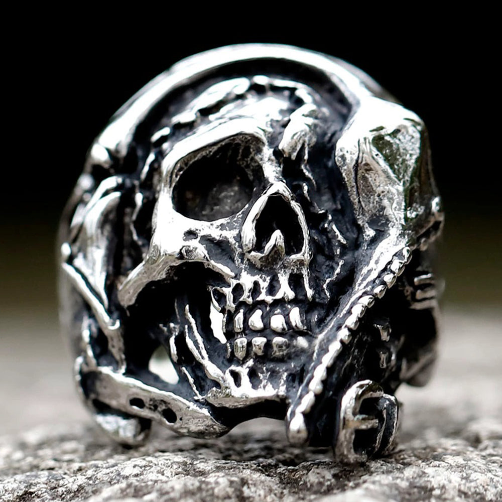 Triple Skull Band Ring - Three Skeleton Heads Stainless Steel