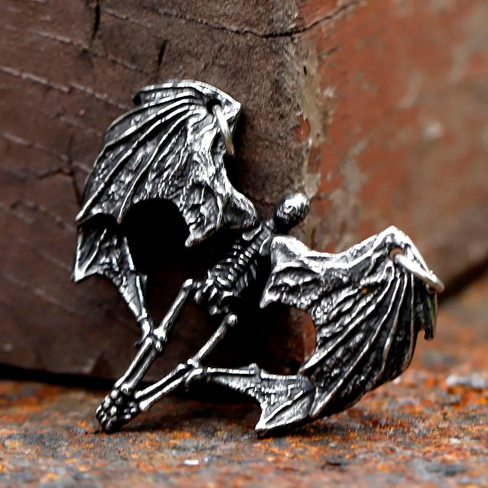 ZMY Home Skull Pendant Necklace - Skeleton with Wings Design - Unique Stainless Steel Jewelry