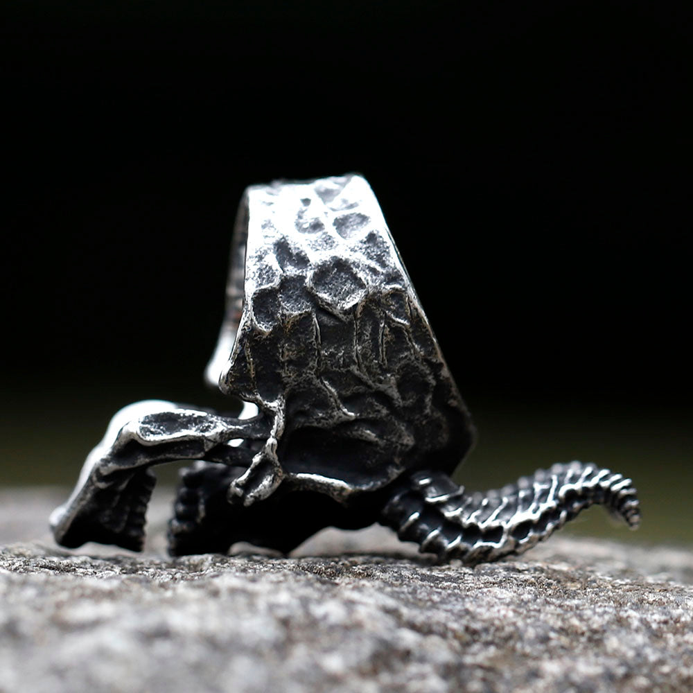 ZMY Home Antique Silver Horned Devil Skull Ring for Men, Gothic Baphomet Punk Rock Style, Edgy Satanic Goat Horn Jewelry Gift