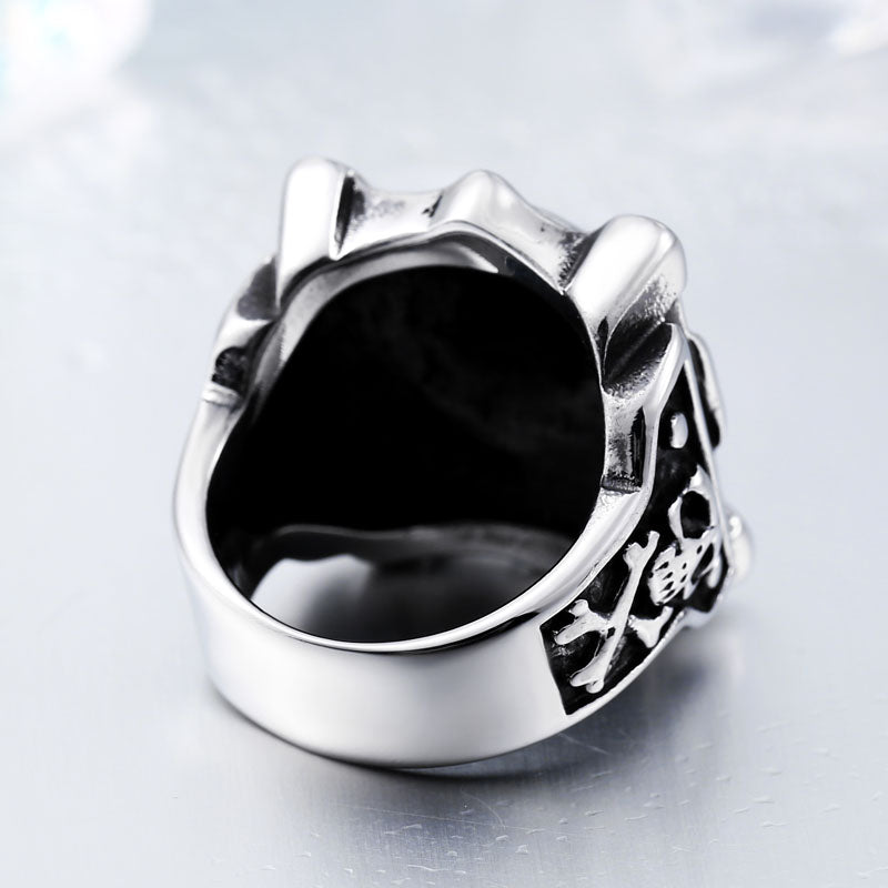 ZMY Home Pirate Skull Ring - Stainless Steel Gothic Crossbones Biker Jewelry