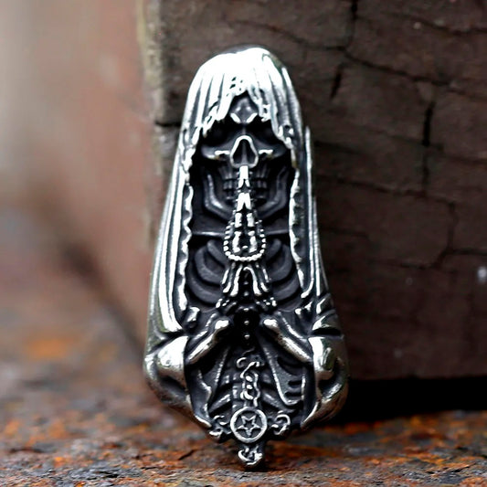 ZMY Home Stainless Steel Necklace - Skull Pendant Wearing Monk Cloak - Unique Jewelry for Men Women