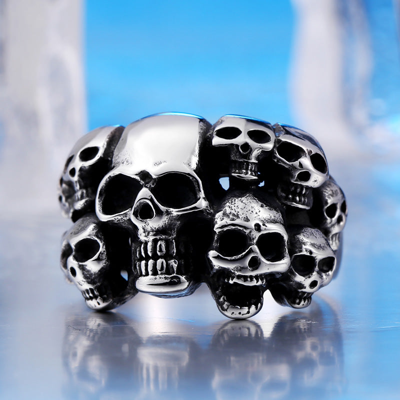 ZMY Home Multi Skull Ring - Gothic Cluster Stainless Steel Biker Jewelry