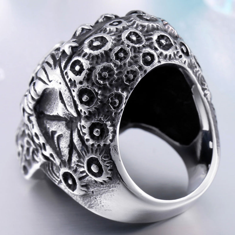 Pirate Captain Skull Ring - Eye Patch Crossbones Band Ring