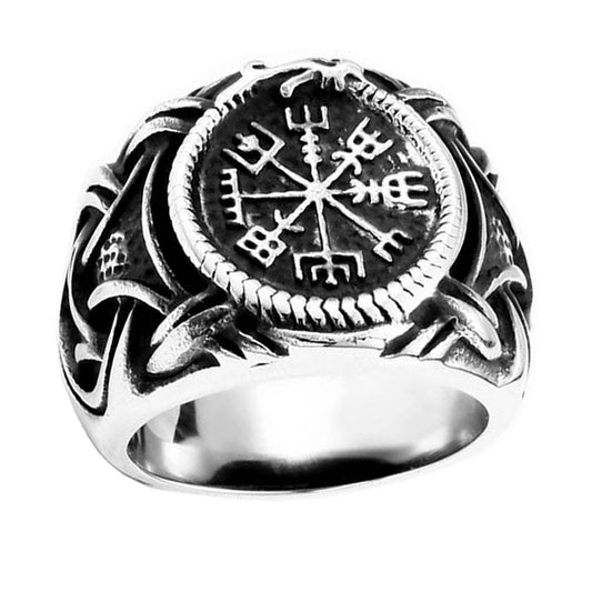 ZMY Home Rings Norse Symbol Rune Runic Compass Ring Stainless Steel Dragon Odin Viking Jewelry Ring