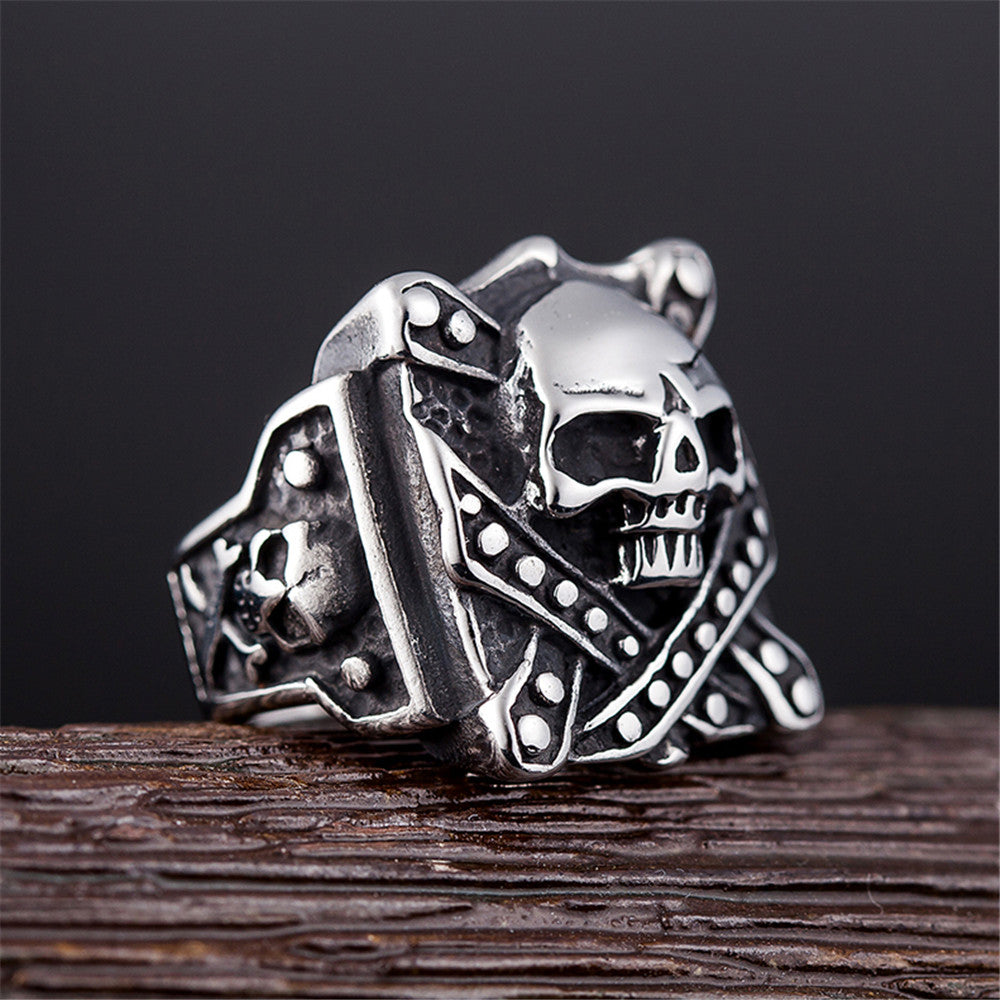 ZMY Home Pirate Skull Ring - Stainless Steel Gothic Crossbones Biker Jewelry