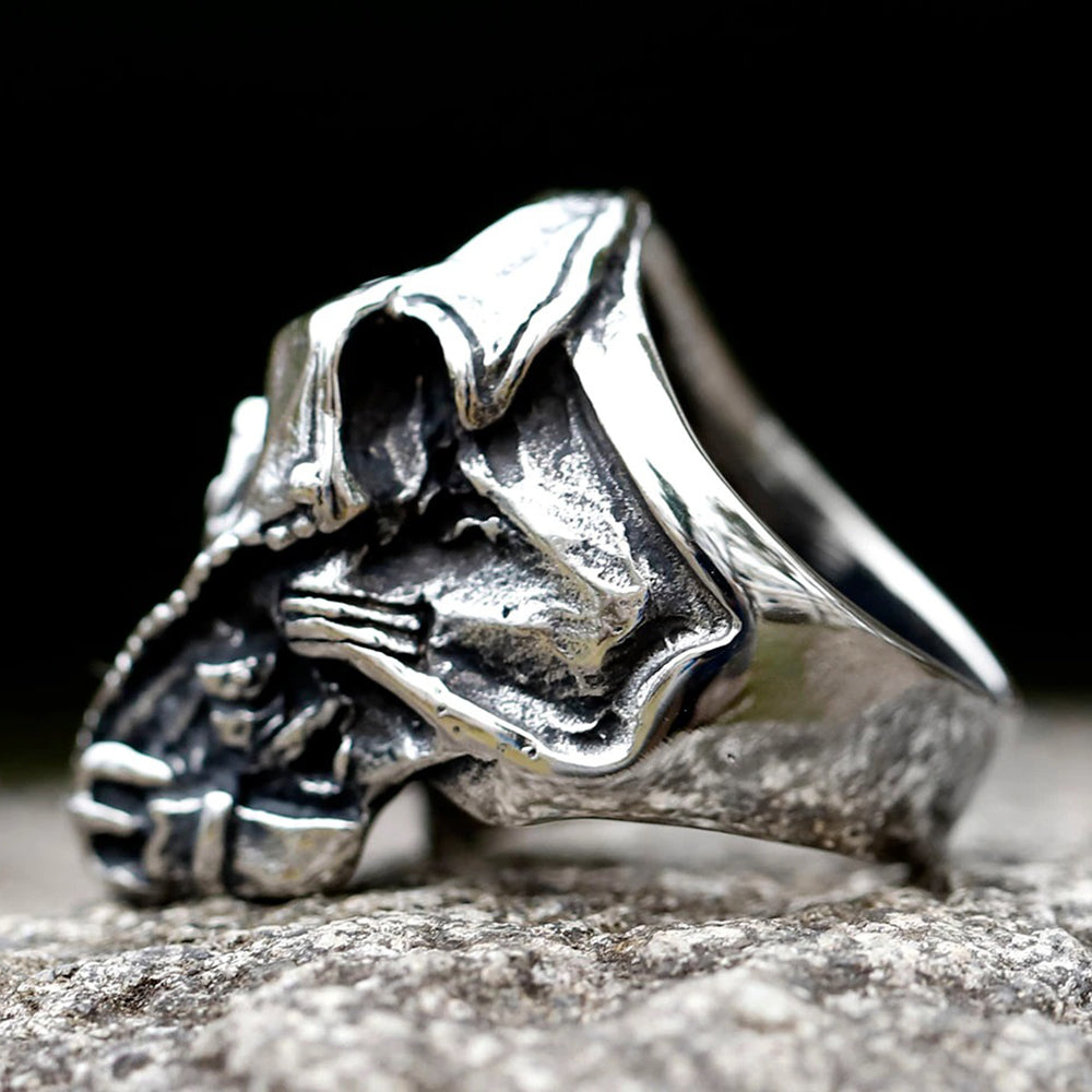 Triple Skull Band Ring - Three Skeleton Heads Stainless Steel