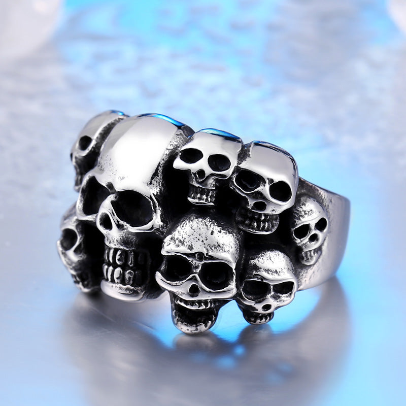 ZMY Home Multi Skull Ring - Gothic Cluster Stainless Steel Biker Jewelry