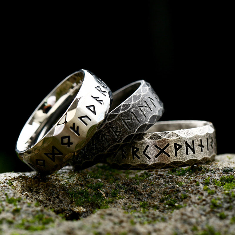 ZMY Home Elder Futhark Runes Ring - Viking Norse Rune Stainless Steel Jewelry for Men, Spiritual Symbolic Gift