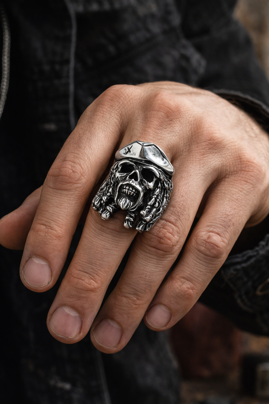 ZMY Home Pirate Captain Skull Ring - Gothic Stainless Steel Statement Movie Jewelry Ring for Men