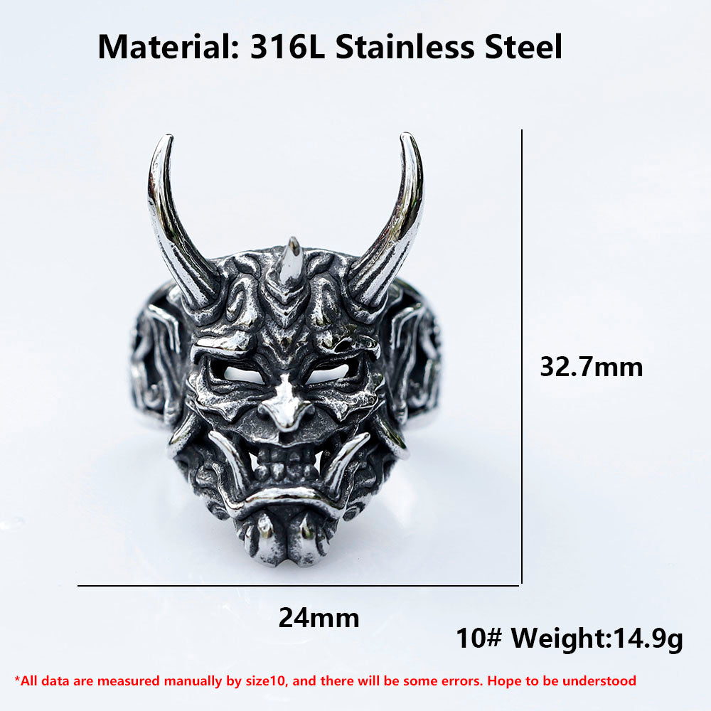ZMY Home Men's Stainless Steel Japanese Hannya Mask Devil Ring, Gothic Oni Skull Biker Band, Edgy Punk Rock Jewelry Gift for Men