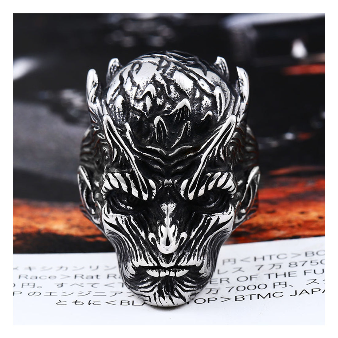 ZMY Home Men's Gothic Ice Demon Skull Ring, Vintage Stainless Steel Night King Style Biker Ring, Punk Rock Ghost Warrior Statement Jewelry
