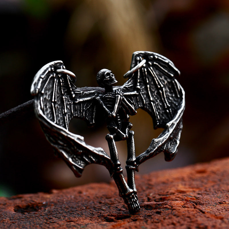 ZMY Home Skull Pendant Necklace - Skeleton with Wings Design - Unique Stainless Steel Jewelry