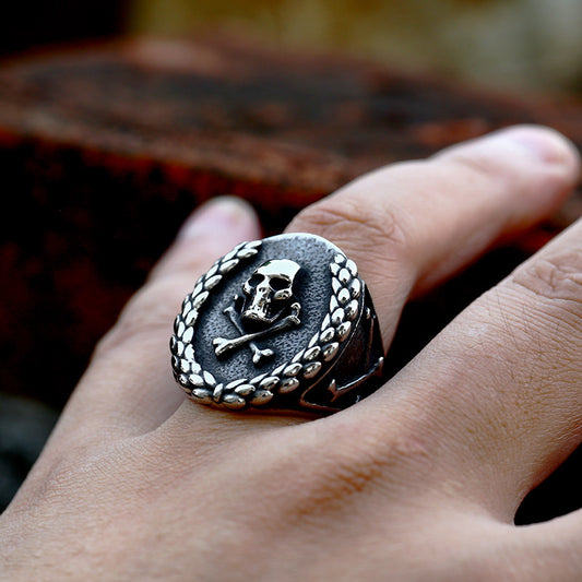 ZMY Home Stainless Steel Punk Rock Ring - Alt Style Crossbone Skull Design for Bikers Party Jewelry