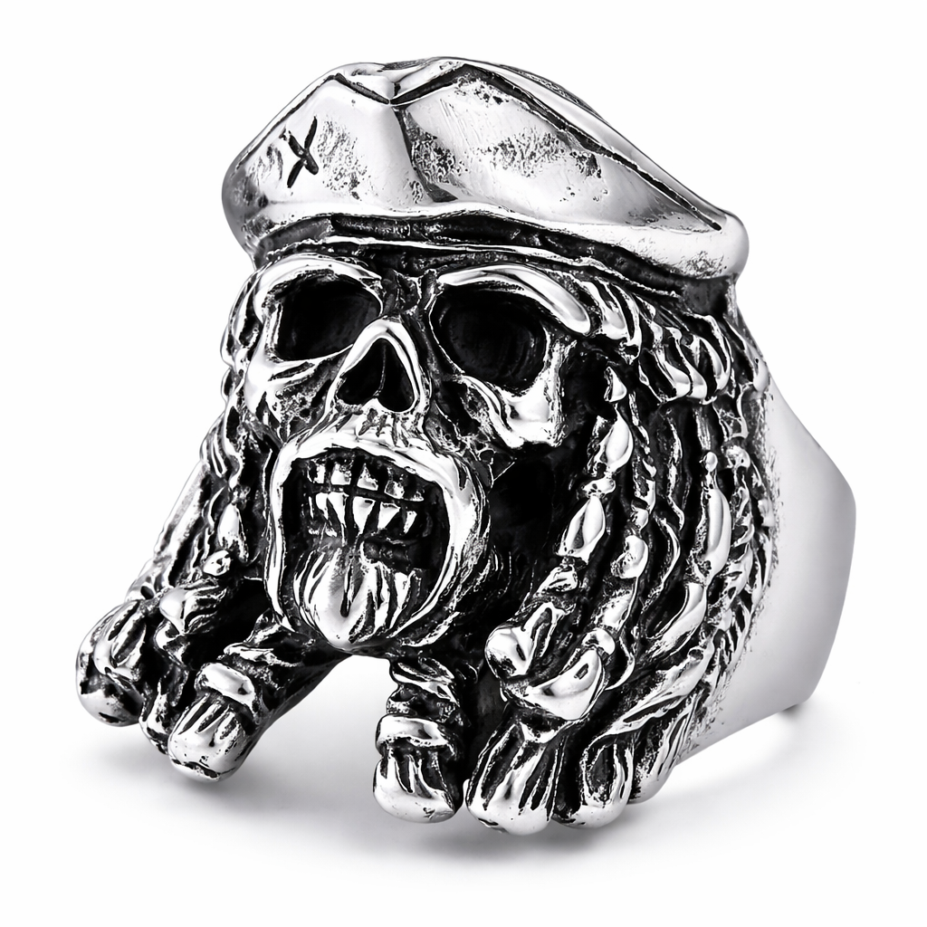 ZMY Home Pirate Captain Skull Ring - Gothic Stainless Steel Statement Movie Jewelry Ring for Men